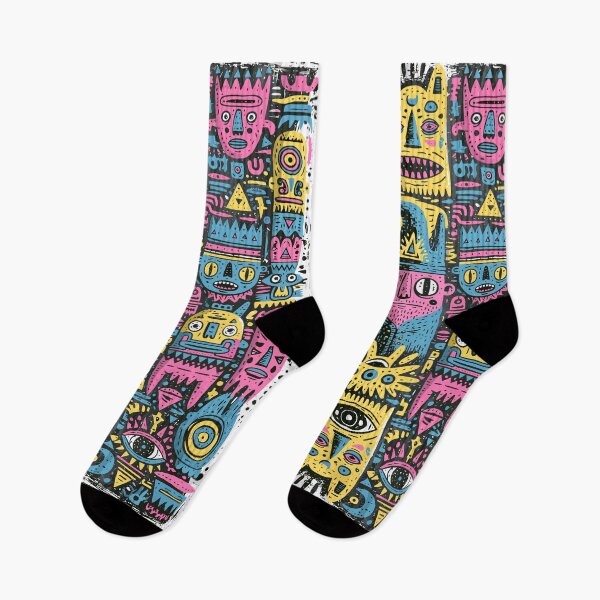 Item preview, Vibrant Folk Art Faces Maximalist Doodle Pattern designed and sold by Romgora.