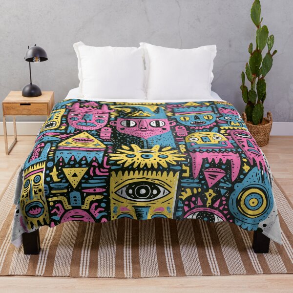 Item preview, Vibrant Folk Art Faces Maximalist Doodle Pattern designed and sold by Romgora.