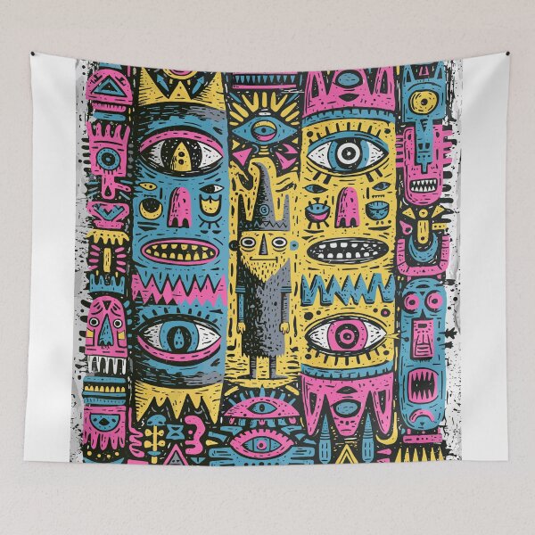 Item preview, Vibrant Tribal Masks Abstract Art Pattern designed and sold by Romgora.
