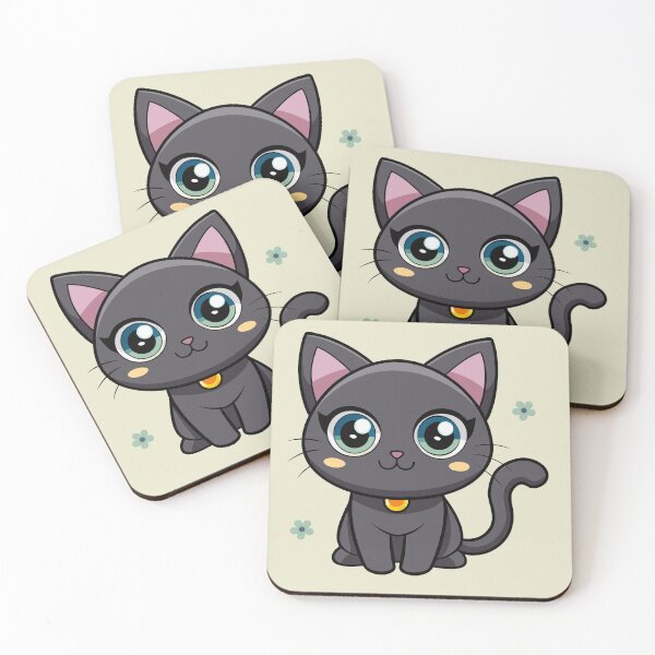 Item preview, Cute Kawaii Black Cat with Big Sparkling Eyes | Chibi Cartoon Kitty designed and sold by Mousy17.