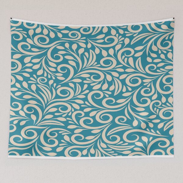 Item preview, Elegant Teal & Cream Vintage Floral Scroll Pattern designed and sold by wildberriesph.
