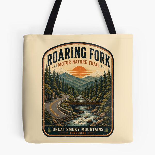 Item preview, Roaring Fork Motor Nature Trail Vintage Retro National Park Travel Poster | Great Smoky Mountains Forest Creek Bridge Art designed and sold by Globalcitytees.
