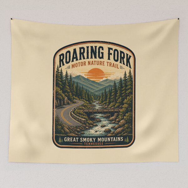 Item preview, Roaring Fork Motor Nature Trail Vintage Retro National Park Travel Poster | Great Smoky Mountains Forest Creek Bridge Art designed and sold by Globalcitytees.