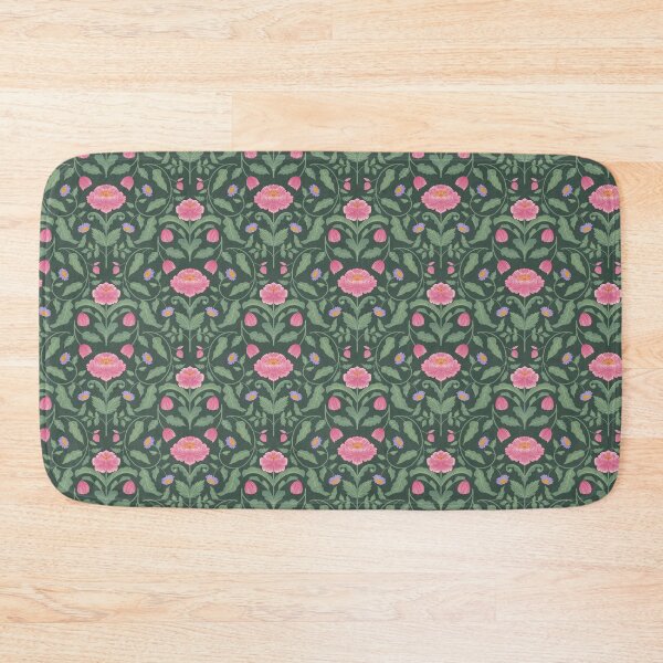 Item preview, Pink Peonies and Purple Flowers on Deep Teal with Lush Green Foliage Hand Painted  designed and sold by Karima Deiss.