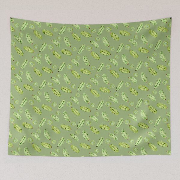 Item preview, Tossed Watercolor Pickles on Green Background designed and sold by JasmineGDesigns.