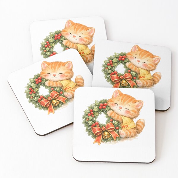 Item preview, Orange Tabby Cat Hugging Christmas Wreath designed and sold by Wawa5656.