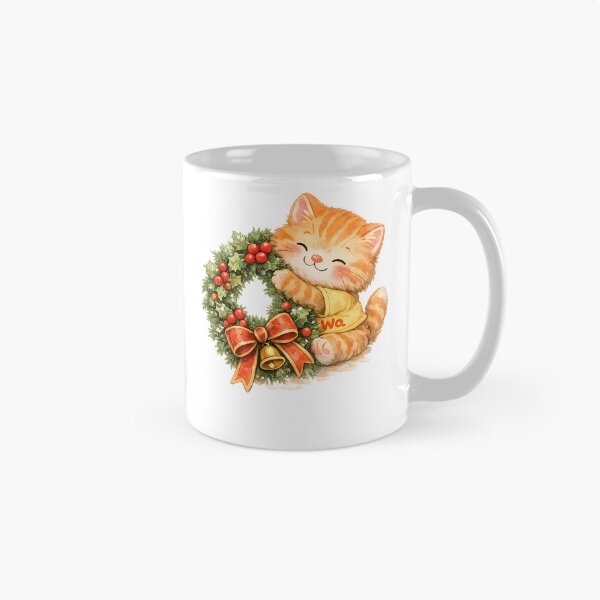 Item preview, Orange Tabby Cat Hugging Christmas Wreath designed and sold by Wawa5656.