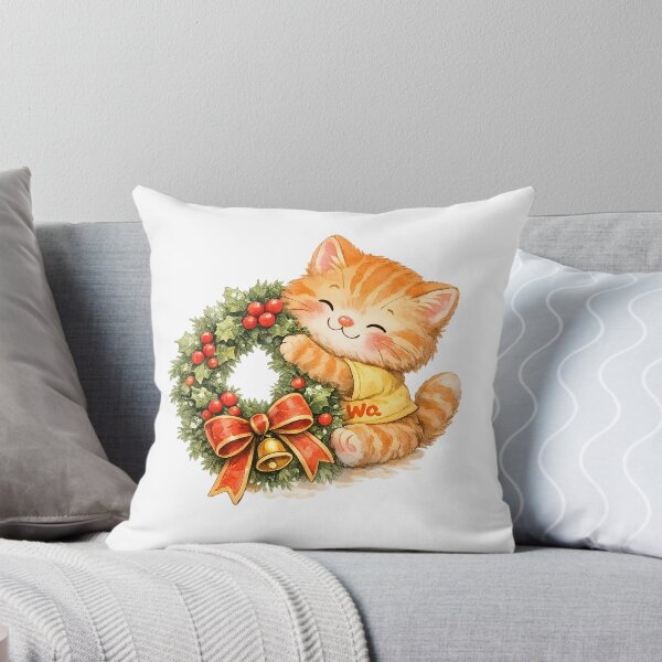 Item preview, Orange Tabby Cat Hugging Christmas Wreath designed and sold by Wawa5656.