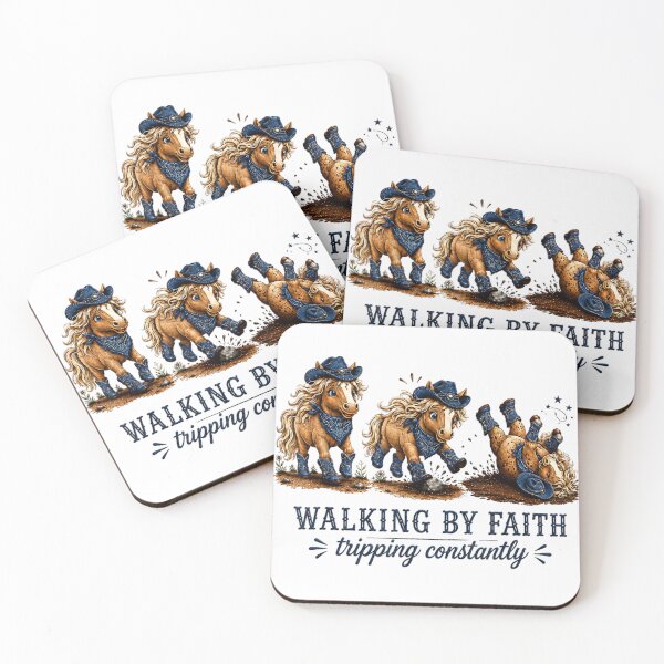 Item preview, Cute Cowboy Ponies Walking By Faith Tripping Constantly Funny Christian Horse designed and sold by DienesAngele.