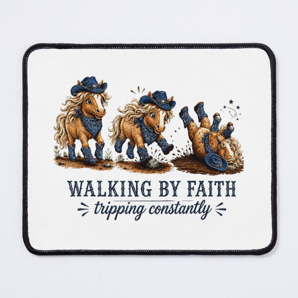 Item preview, Cute Cowboy Ponies Walking By Faith Tripping Constantly Funny Christian Horse designed and sold by DienesAngele.