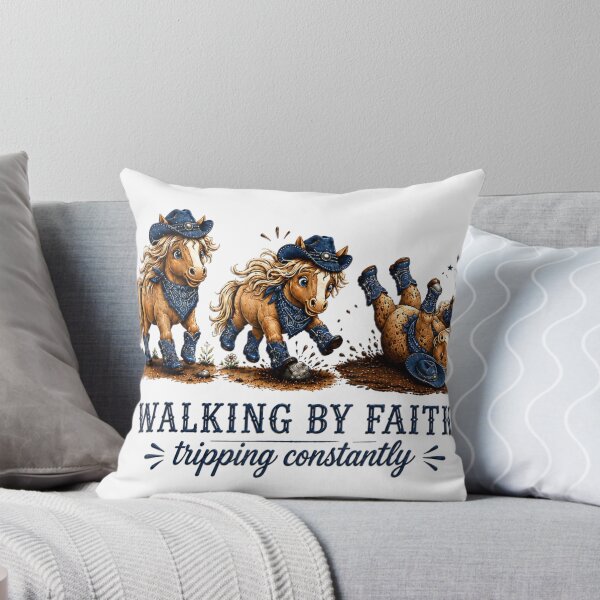Item preview, Cute Cowboy Ponies Walking By Faith Tripping Constantly Funny Christian Horse designed and sold by DienesAngele.
