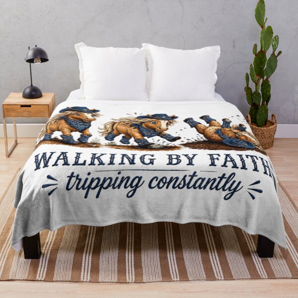 Item preview, Cute Cowboy Ponies Walking By Faith Tripping Constantly Funny Christian Horse designed and sold by DienesAngele.