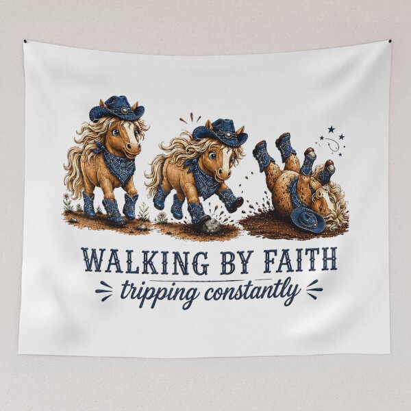 Item preview, Cute Cowboy Ponies Walking By Faith Tripping Constantly Funny Christian Horse designed and sold by DienesAngele.
