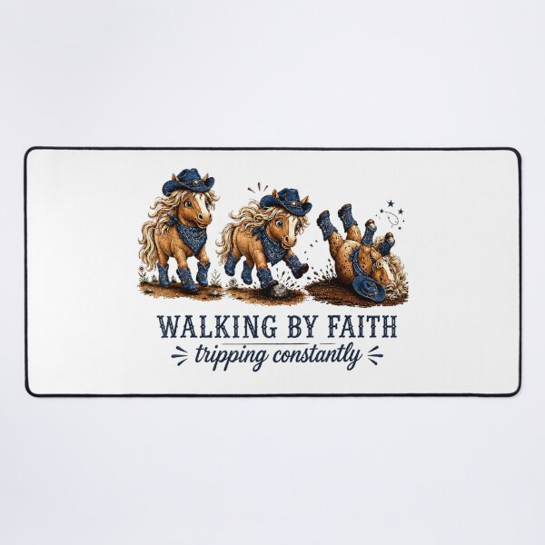 Item preview, Cute Cowboy Ponies Walking By Faith Tripping Constantly Funny Christian Horse designed and sold by DienesAngele.