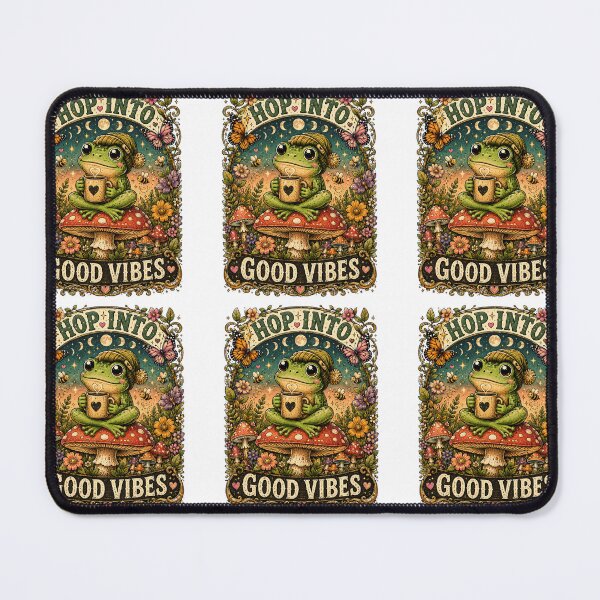Item preview, Hop Into Good Vibes Cute Frog with Coffee Cottagecore Vintage Nature T-Shirt Design designed and sold by MMK1SHOP.