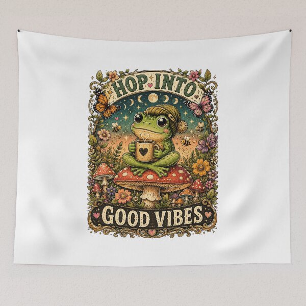 Artikelvorschau, Hol dir gute Laune! Niedlicher Frosch mit Kaffee – Cottagecore-Vintage-Natur-T-Shirt-Design entworfen und verkauft von MMK1SHOP.