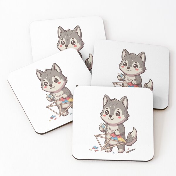 Item preview, Cute Wolf Making Handmade Kite designed and sold by Ella_Sketch.