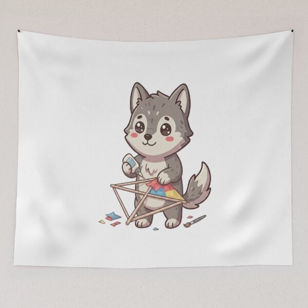 Item preview, Cute Wolf Making Handmade Kite designed and sold by Ella_Sketch.