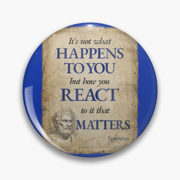 Item preview, It's Not What Happens to You But How You React To It That Matters - Epictetus - Vintage Distressed Stoic Quote - Egyptian Blue Version designed and sold by Stoic Core.