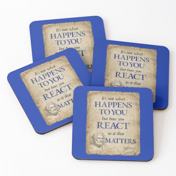 Item preview, It's Not What Happens to You But How You React To It That Matters - Epictetus - Vintage Distressed Stoic Quote - Egyptian Blue Version designed and sold by Stoic Core.