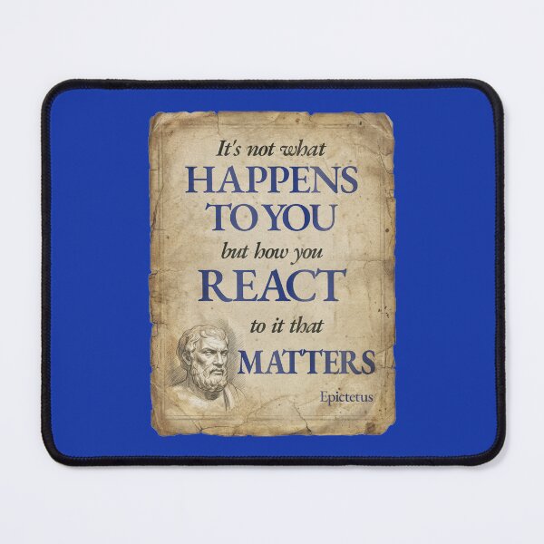 Item preview, It's Not What Happens to You But How You React To It That Matters - Epictetus - Vintage Distressed Stoic Quote - Egyptian Blue Version designed and sold by Stoic Core.