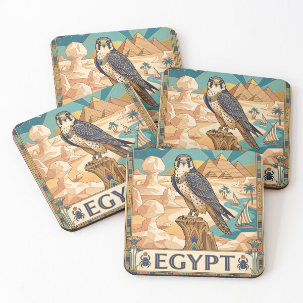 Item preview, EGYPT Vintage Travel Illustration - Ornate Falcon Perching in a Pharaonic Desert designed and sold by ZUMERI.