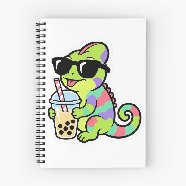 Item preview, Cute Colorful Chameleon Drinking Boba Tea designed and sold by BobaCatDesign.