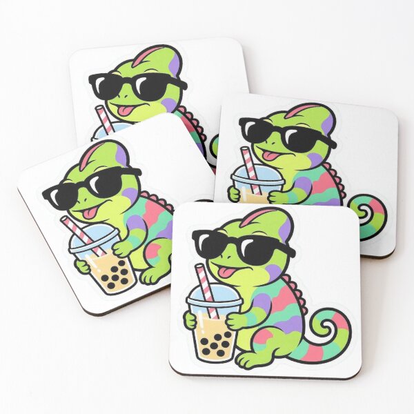 Item preview, Cute Colorful Chameleon Drinking Boba Tea designed and sold by BobaCatDesign.