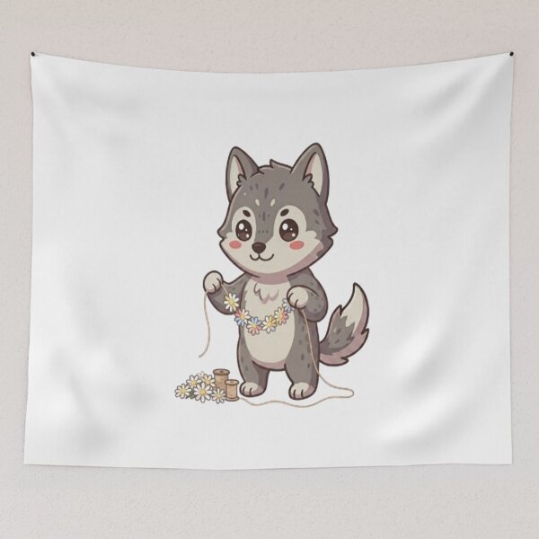 Item preview, Cute Wolf Making Daisy Garland designed and sold by Ella_Sketch.