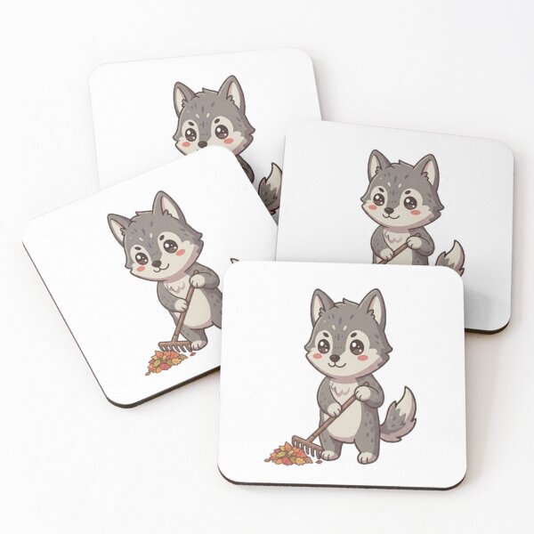 Item preview, Cute Wolf Raking Autumn Leaves designed and sold by Ella_Sketch.