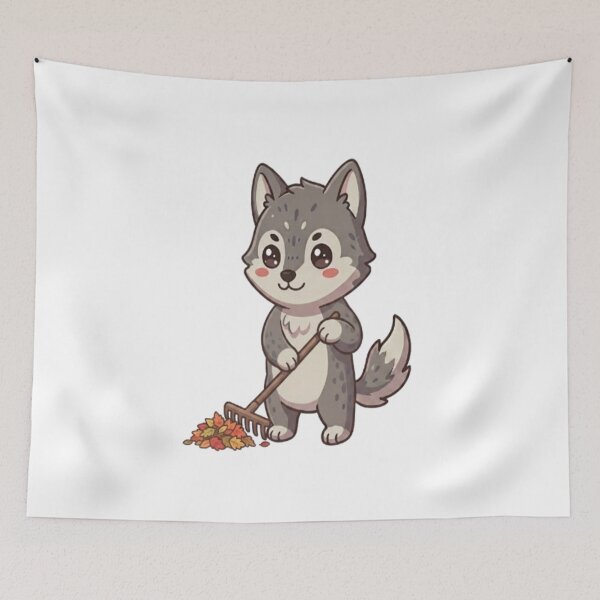 Item preview, Cute Wolf Raking Autumn Leaves designed and sold by Ella_Sketch.