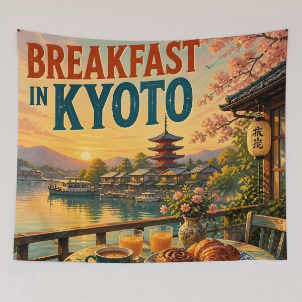 Item preview, Breakfast in Kyoto, Japan: Vintage-Style Painterly Travel Poster designed and sold by LSVart.