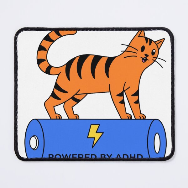 Item preview, Powered By ADHD Cat Pink – Whimsical Cat Battery Style designed and sold by Charonde.