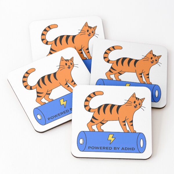 Item preview, Powered By ADHD Cat Pink – Whimsical Cat Battery Style designed and sold by Charonde.