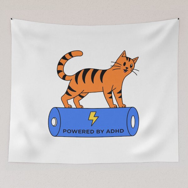 Item preview, Powered By ADHD Cat Pink – Whimsical Cat Battery Style designed and sold by Charonde.