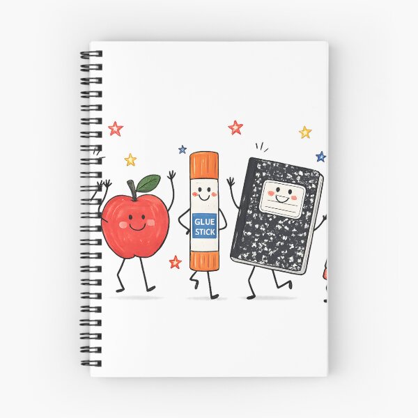 Item preview, Cute Back to School Supplies Characters with Happy Apple Cartoon Illustration designed and sold by favoprintaart.
