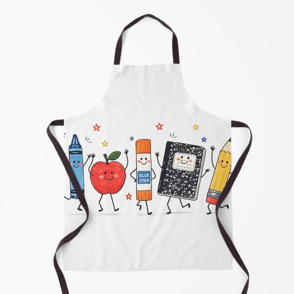 Item preview, Cute Back to School Supplies Characters with Happy Apple Cartoon Illustration designed and sold by favoprintaart.