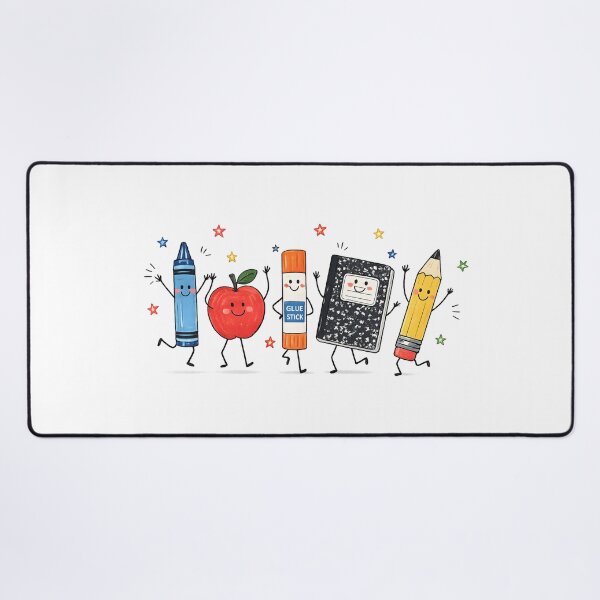 Item preview, Cute Back to School Supplies Characters with Happy Apple Cartoon Illustration designed and sold by favoprintaart.