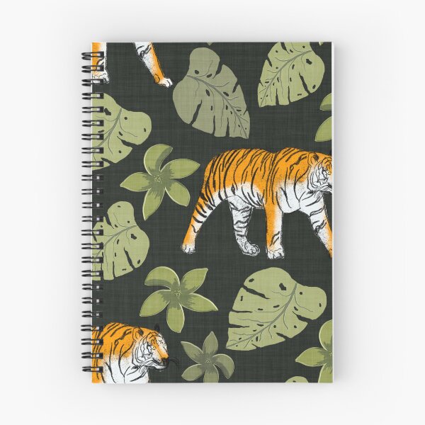 Item preview, Tiger and Tropical Botanical Leaves Charcoal Green designed and sold by JasmineGDesigns.