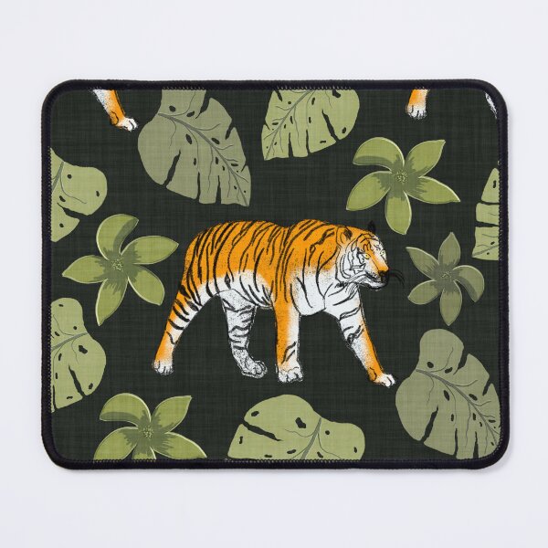 Item preview, Tiger and Tropical Botanical Leaves Charcoal Green designed and sold by JasmineGDesigns.