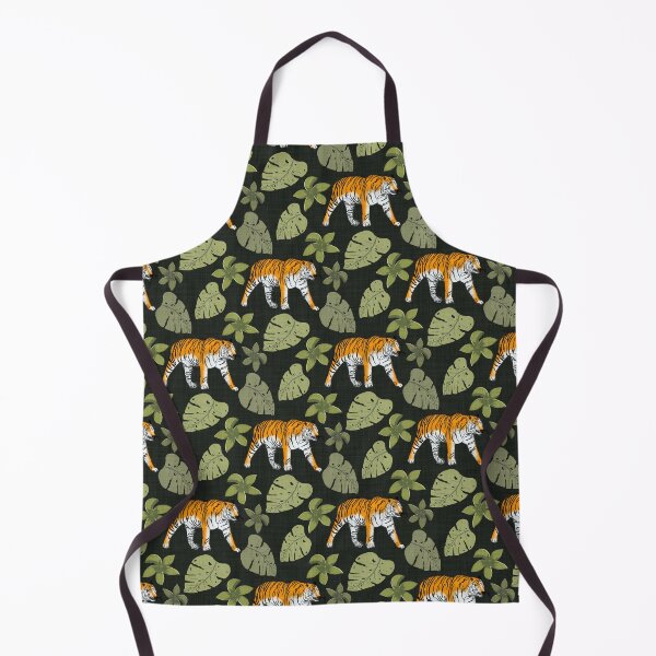 Item preview, Tiger and Tropical Botanical Leaves Charcoal Green designed and sold by JasmineGDesigns.