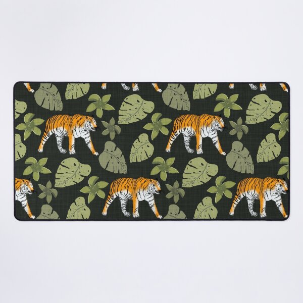 Item preview, Tiger and Tropical Botanical Leaves Charcoal Green designed and sold by JasmineGDesigns.