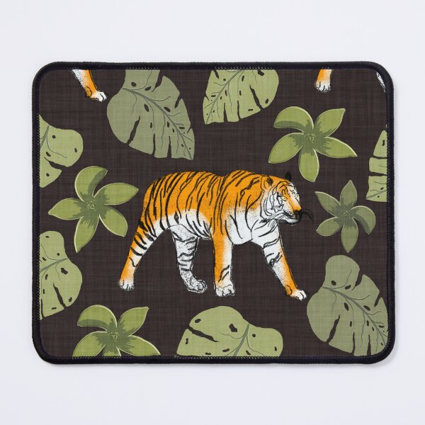 Item preview, Tiger and Tropical Botanical Leaves Chocolate Brown designed and sold by JasmineGDesigns.