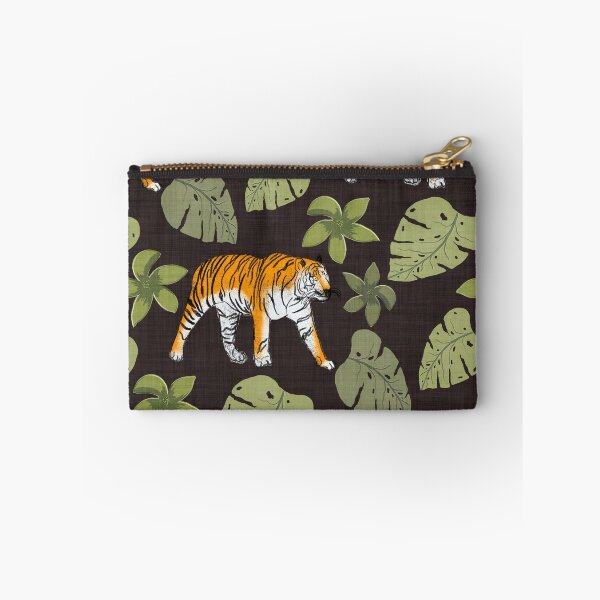 Item preview, Tiger and Tropical Botanical Leaves Chocolate Brown designed and sold by JasmineGDesigns.