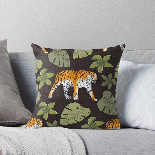 Item preview, Tiger and Tropical Botanical Leaves Chocolate Brown designed and sold by JasmineGDesigns.