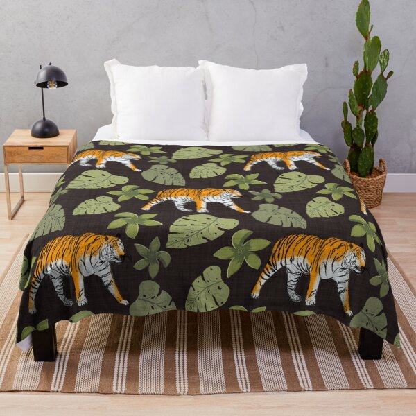 Item preview, Tiger and Tropical Botanical Leaves Chocolate Brown designed and sold by JasmineGDesigns.