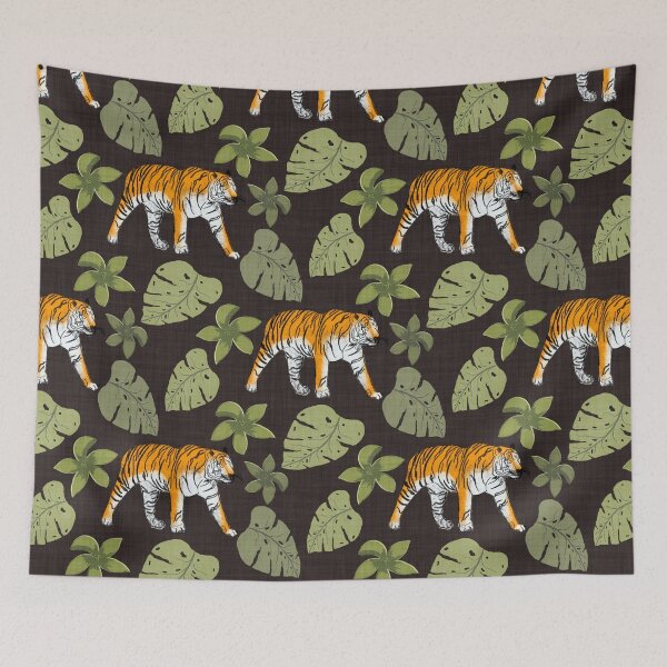 Item preview, Tiger and Tropical Botanical Leaves Chocolate Brown designed and sold by JasmineGDesigns.