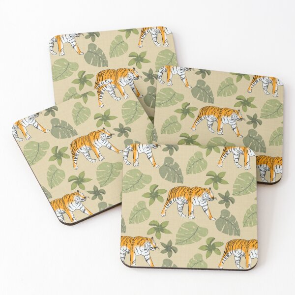 Item preview, Tiger and Tropical Botanical Leaves Earthy Yellow designed and sold by JasmineGDesigns.