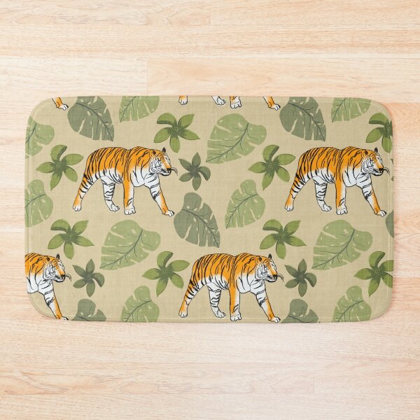 Item preview, Tiger and Tropical Botanical Leaves Earthy Yellow designed and sold by JasmineGDesigns.