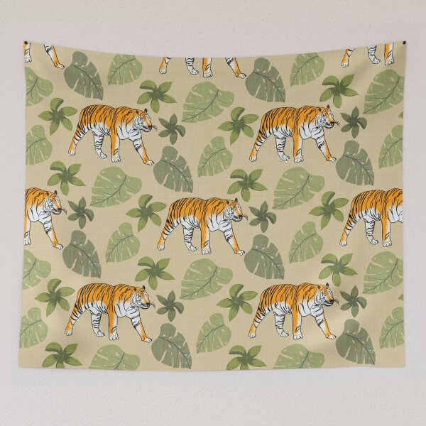 Item preview, Tiger and Tropical Botanical Leaves Earthy Yellow designed and sold by JasmineGDesigns.